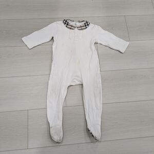 Burberry Size 18 Months Classic White Baby One-Piece with Plaid Collar